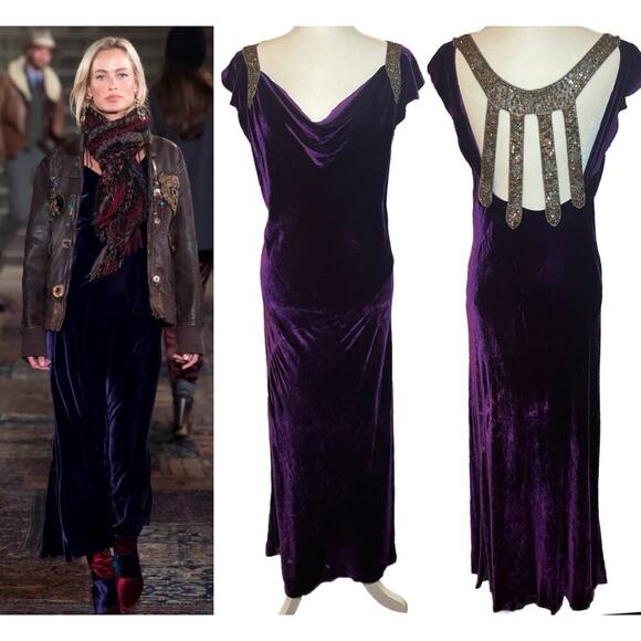 Ralph Lauren Collection Evening Gown Beaded Velvet Dress Maxi 50th Runway $5K 12 - Picture 1 of 16